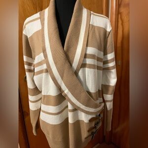 Tan and White Striped Sweater